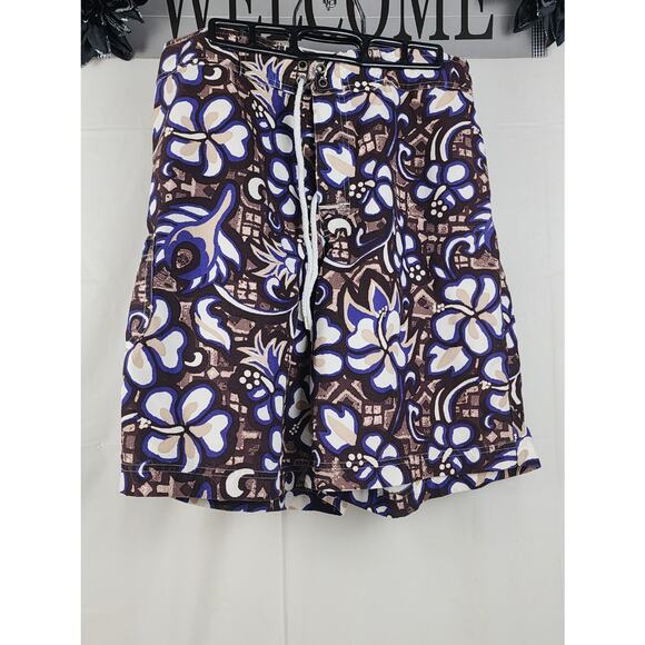 Express Hawaiian Brown & Purple Swim Trunks Board Shorts Men's Size 32 - Picture 1 of 7
